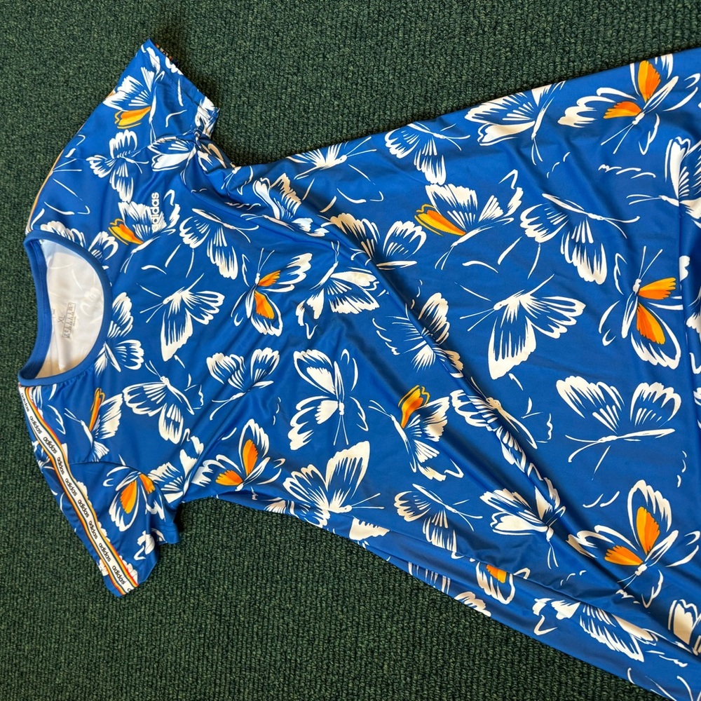 Adidas Blue and White Graphic Top